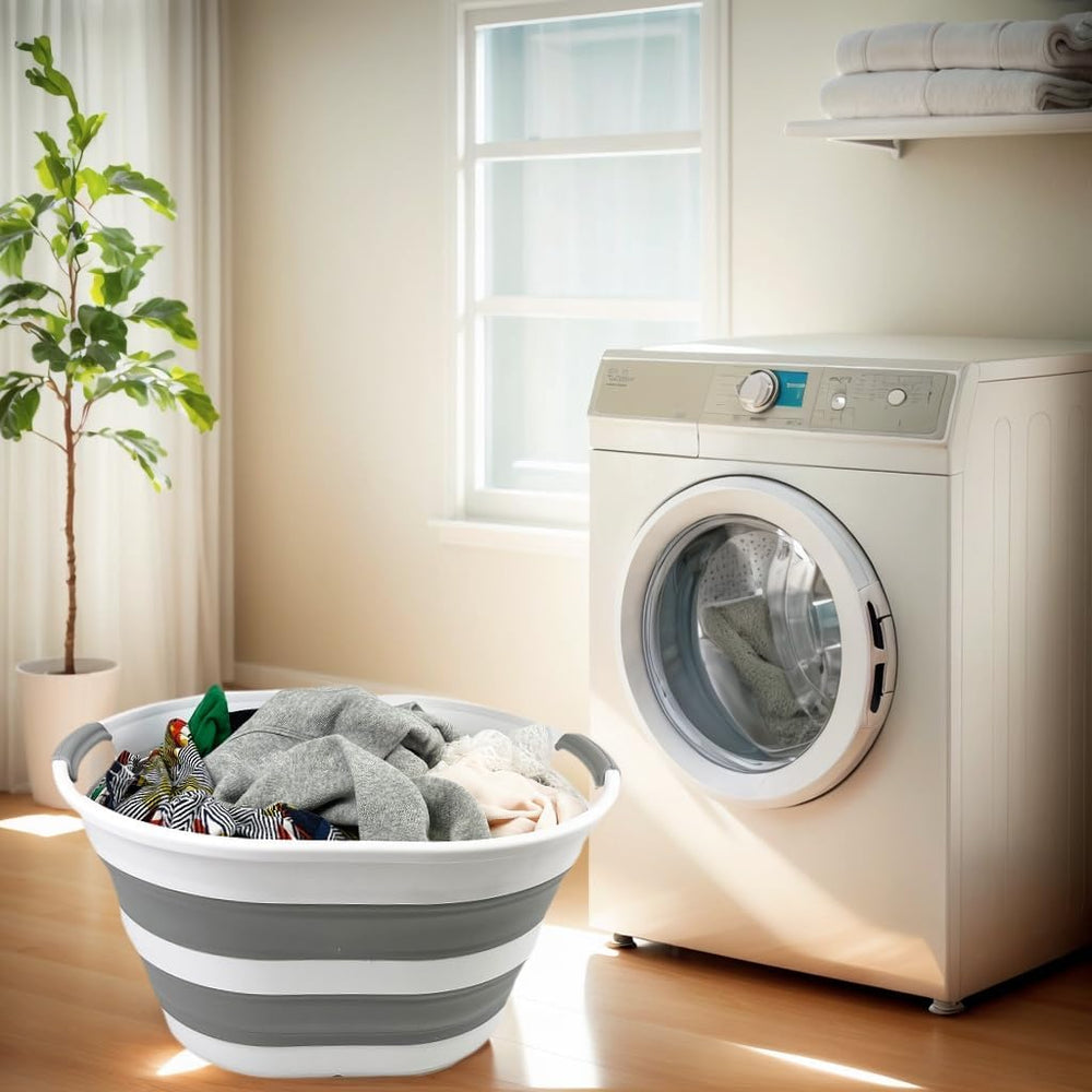 SAMMART Collapsible Plastic Oval Laundry Basket 23L (6 Gallons) -Foldable Sto...