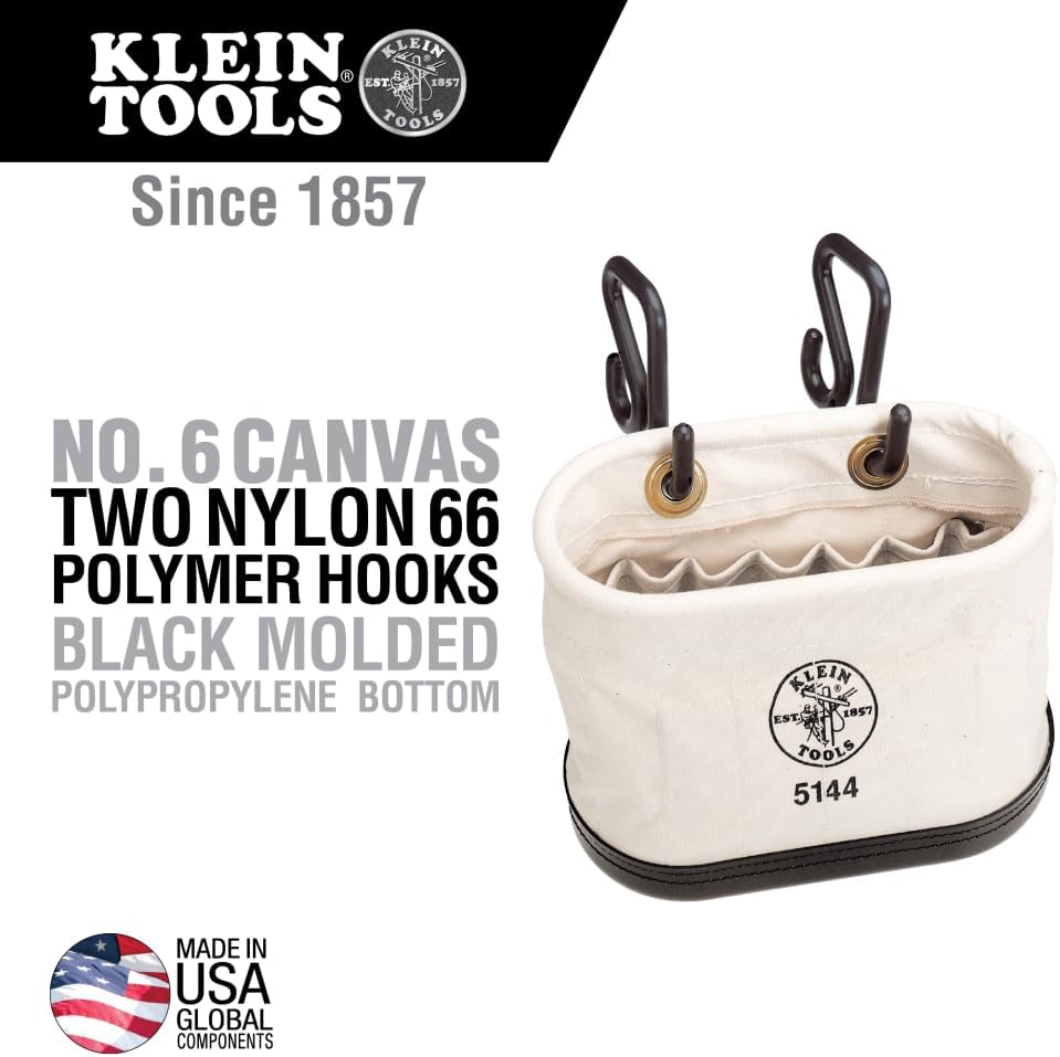 Klein Tools 5144 Canvas Bucket, Aerial Oval Tool Bucket with Black Molded Pol...