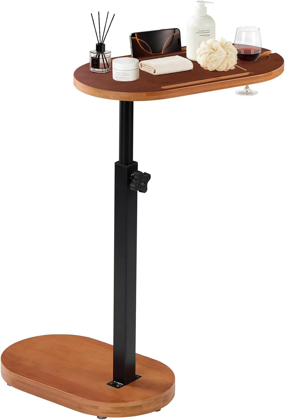 Bamboo Bathtub Side Table, Height Adjustable Bath Caddy Tray