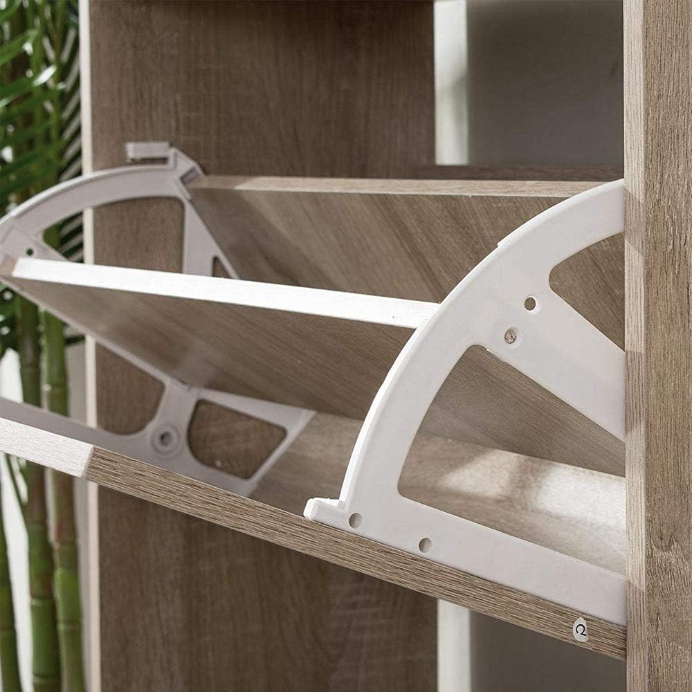 BAKAJI Shoe Rack Space Saving Melamine Wood with 2 Folding Doors and Double D...