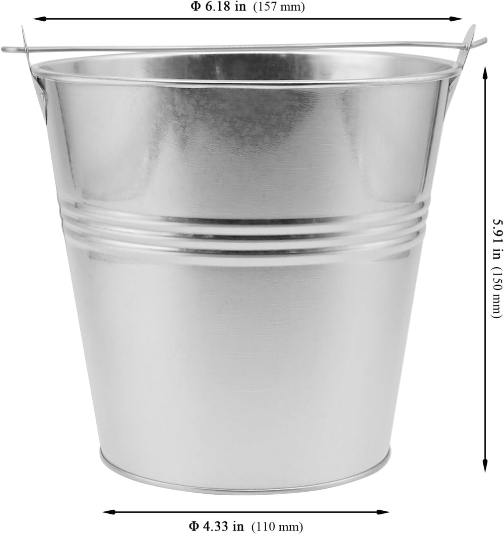 10 Pack Galvanized Metal Buckets with Handle, 6.2 x 5.9 Inch Ice Tin Bucket