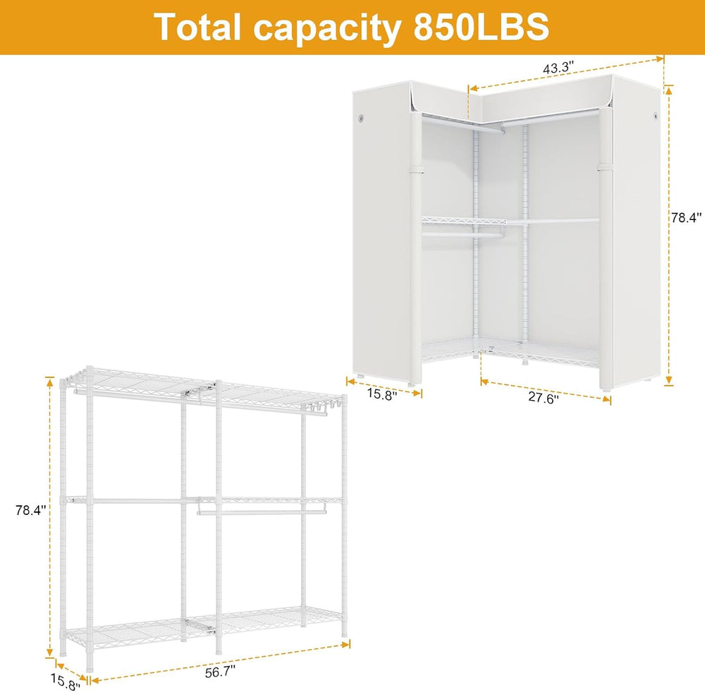 ULIFHOME E15C Garment Rack L Shaped Clothes Rack for Corner，Freestanding Clot...