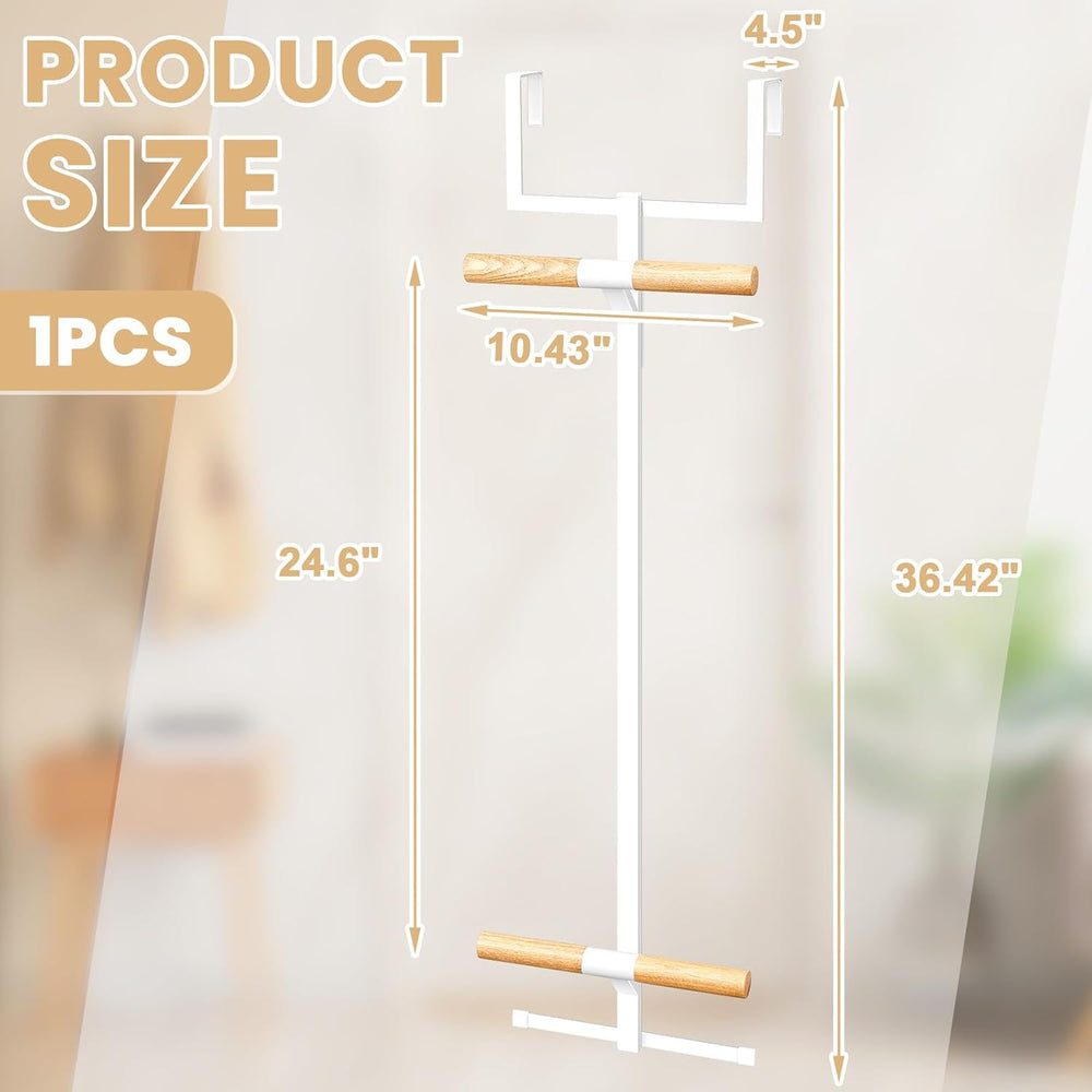 Briwooody 1 Pc Over Door Backpack Hanger, 2 Tier Metal Wood Hooks,White
