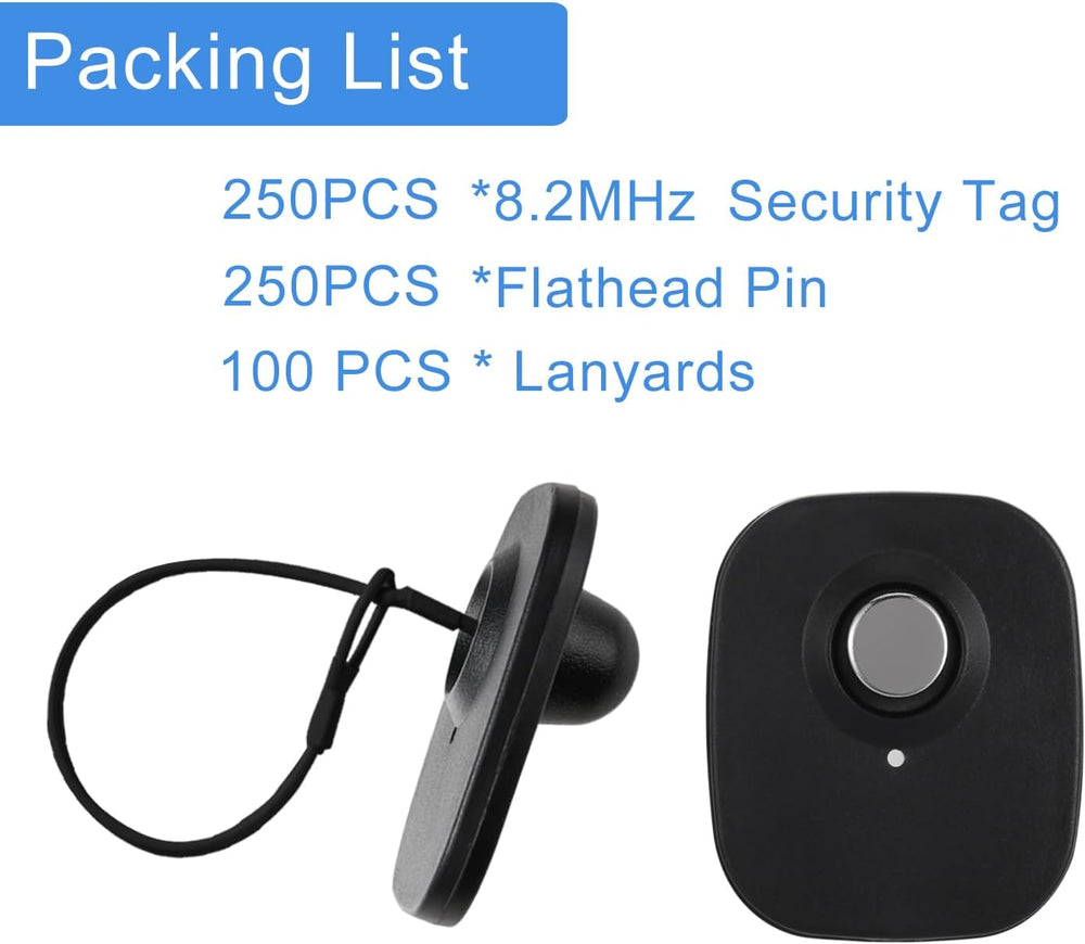 250Pcs 8.2M RF Clothing Security Tag 250 Pin 100 Lanyard for Retail EAS