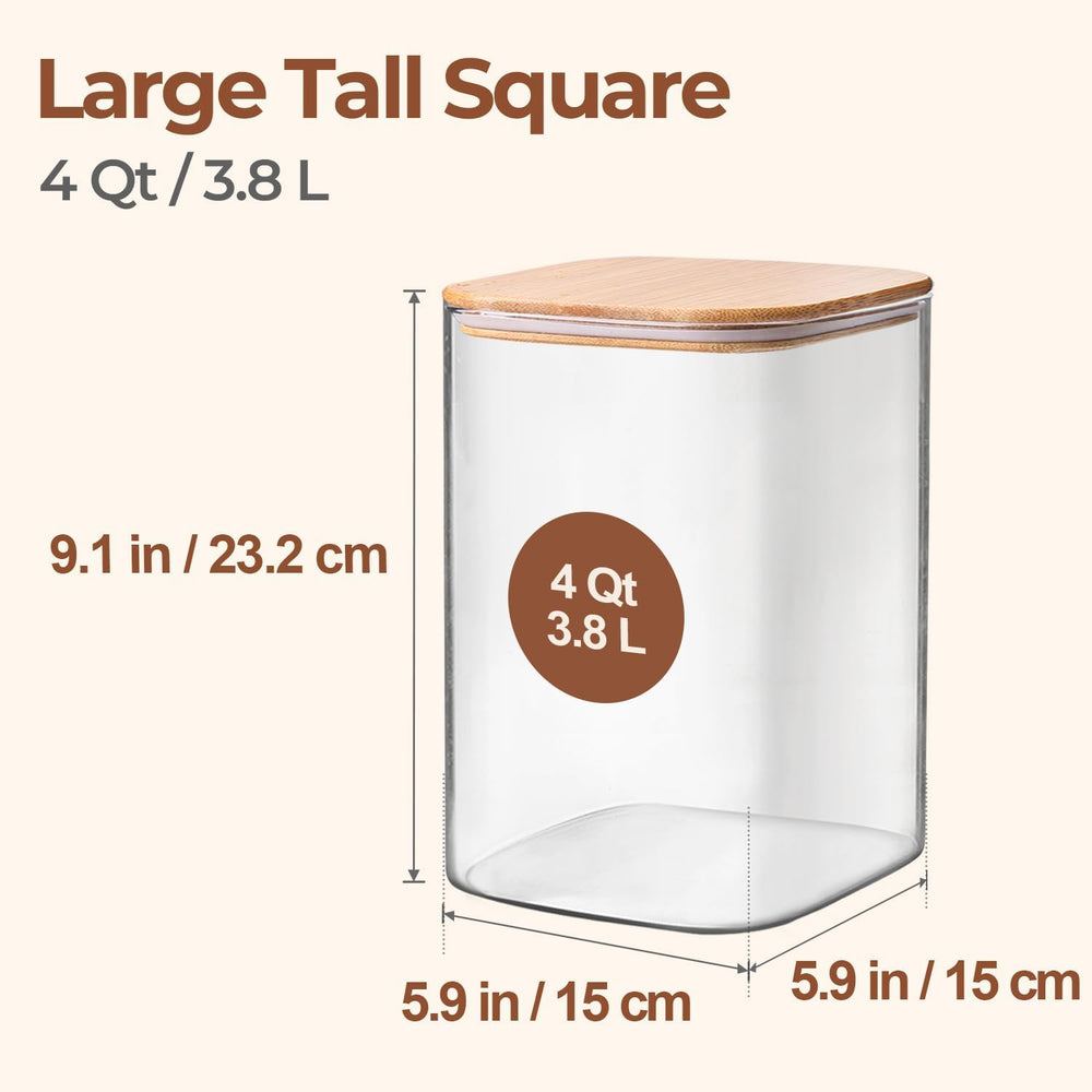 ComSaf Flour Sugar Storage Containers 4 Qt, Set of 2 Glass Flour Container