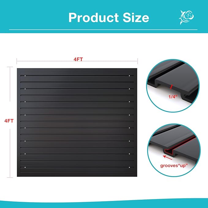 NeatiEase Slatwall Panel Wall Storage Systems, 4 x 4ft Slat Wall Paneling