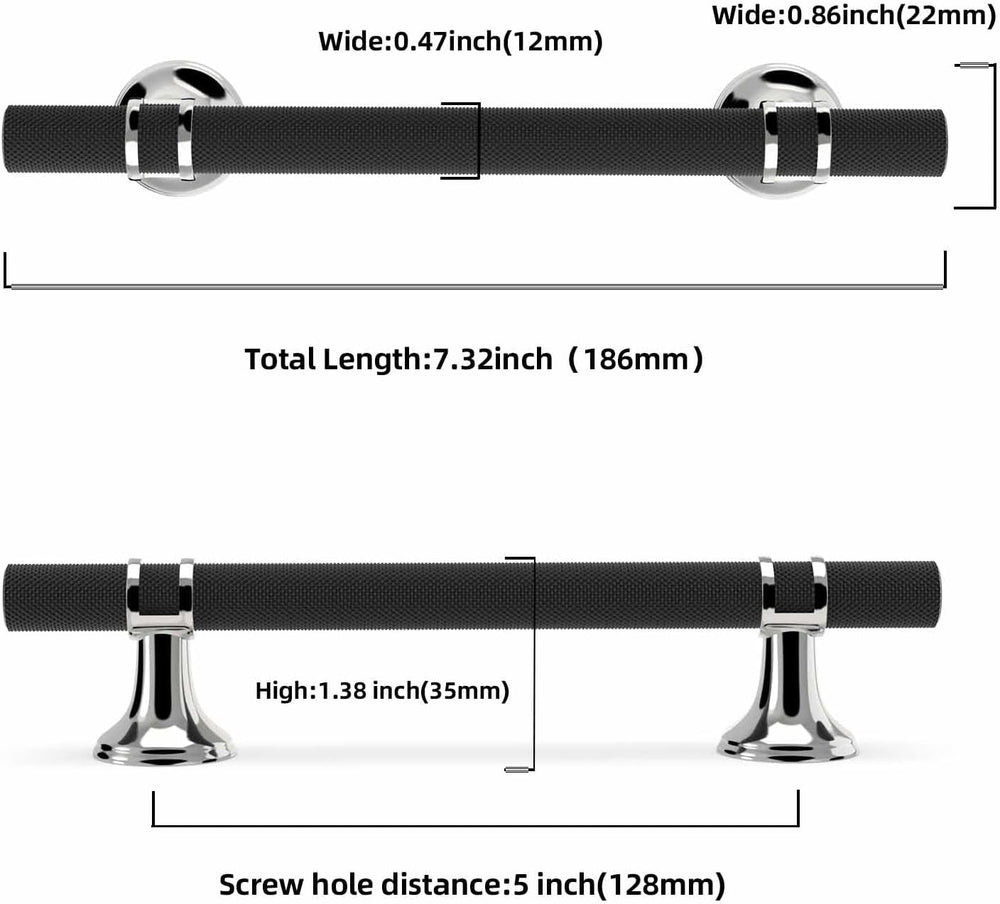 10 Pack 5 Inch Black and Polished Chrome Cabinet Handles