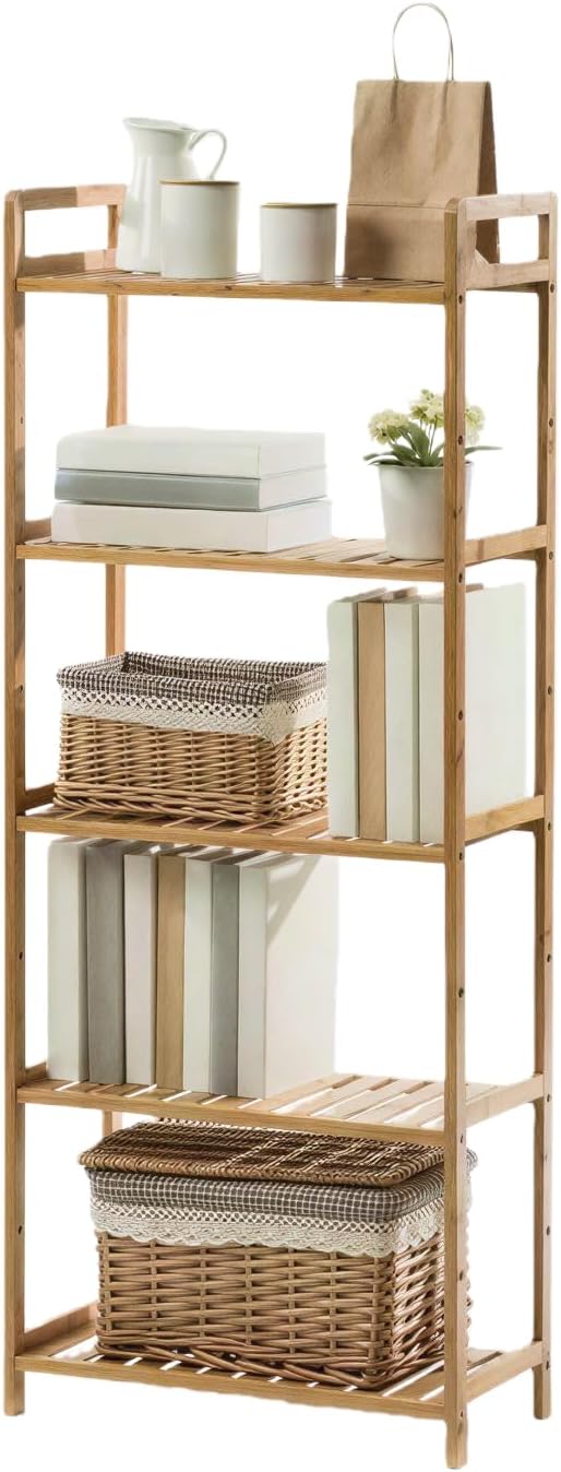 Bamboo Bathroom Shelf Organizer, 5 Tier Wooden Bathroom Rack with Adjustable ...