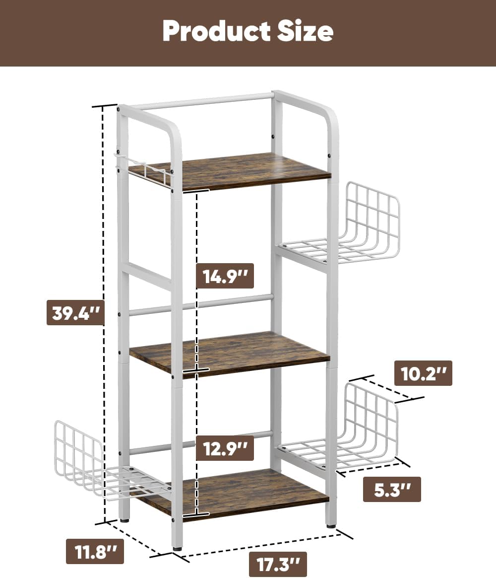 3-Tier Purse Organizer Rack, Iron & Wood Floor-Standing Bag Storage Holde...