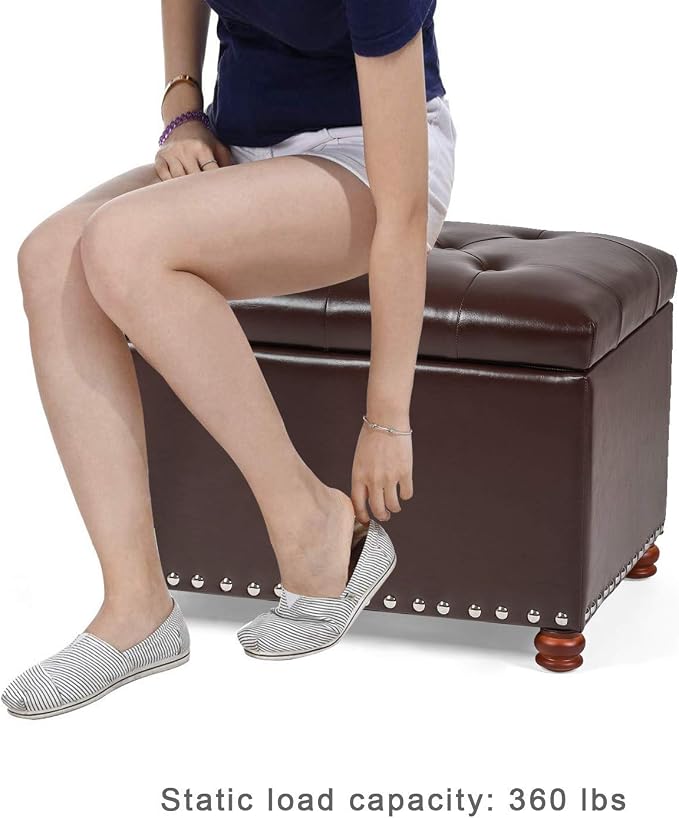 Leather Storage Ottoman Bench Foot Rest Stool