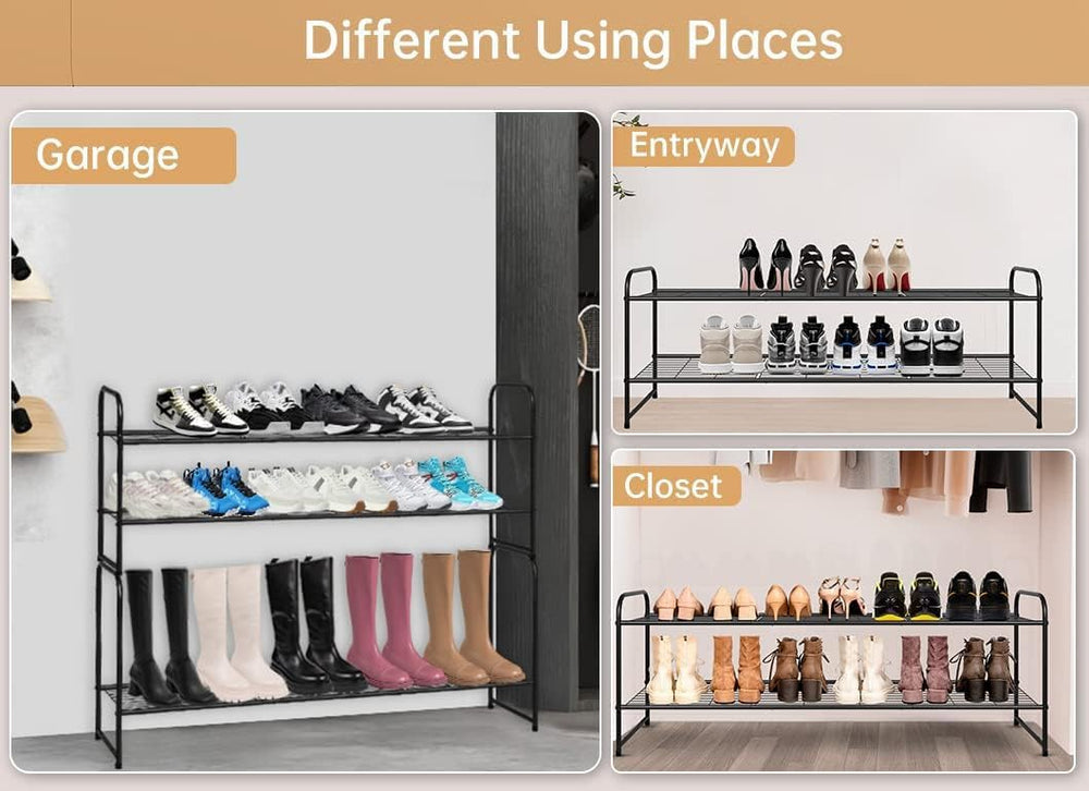 KEETDY 2-Tier Long Shoe Rack for Closet Metal Shoe Organizer for Entryway, Wi...