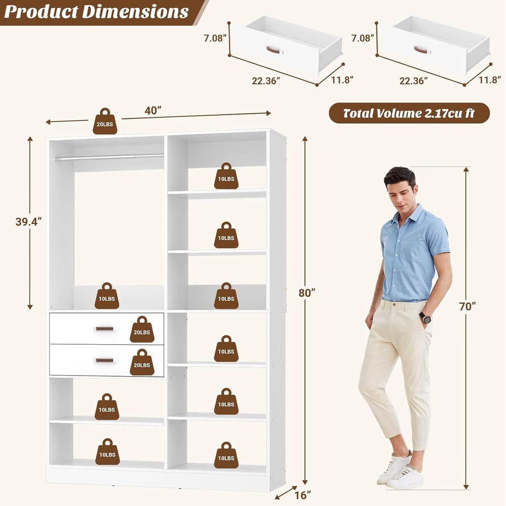 40'' Freestanding Closet System with 13 Storage, 3.3FT Stand-Alone Wa...