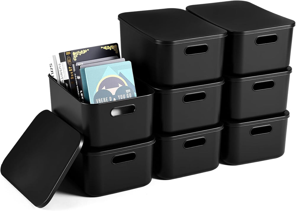 Hoolerry 8 Pieces Storage Bins, 13.8 x 9.8 x 5.9 Inch, Black