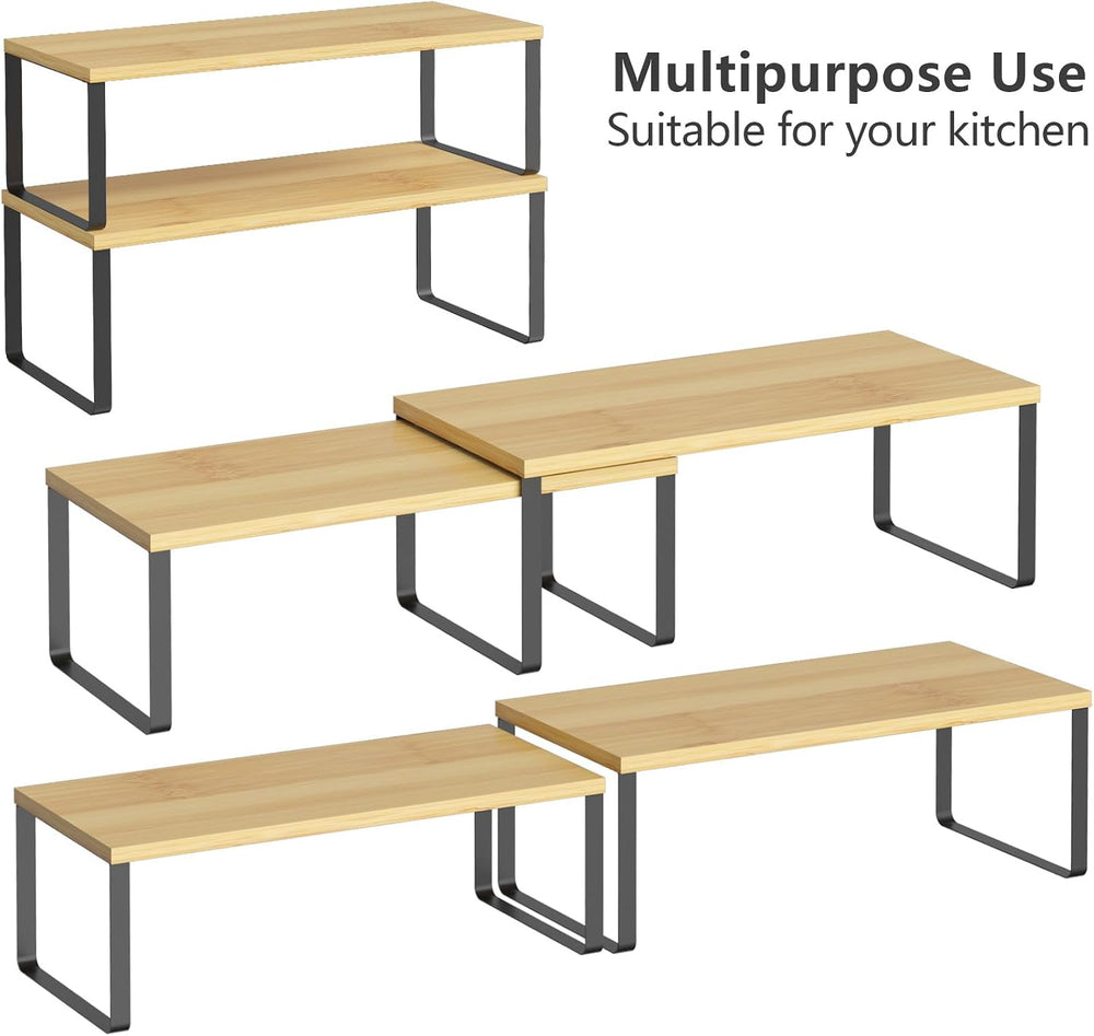 NEX Bamboo Cabinet Organizer Shelf, Kitchen Counter Shelves Set of 4