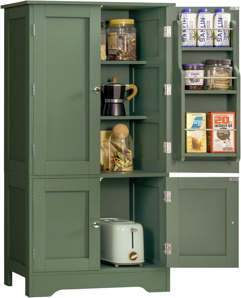 43"H Pantry Cabinet with 4 Doors, Kitchen Cabinet with 6 Door Shelves