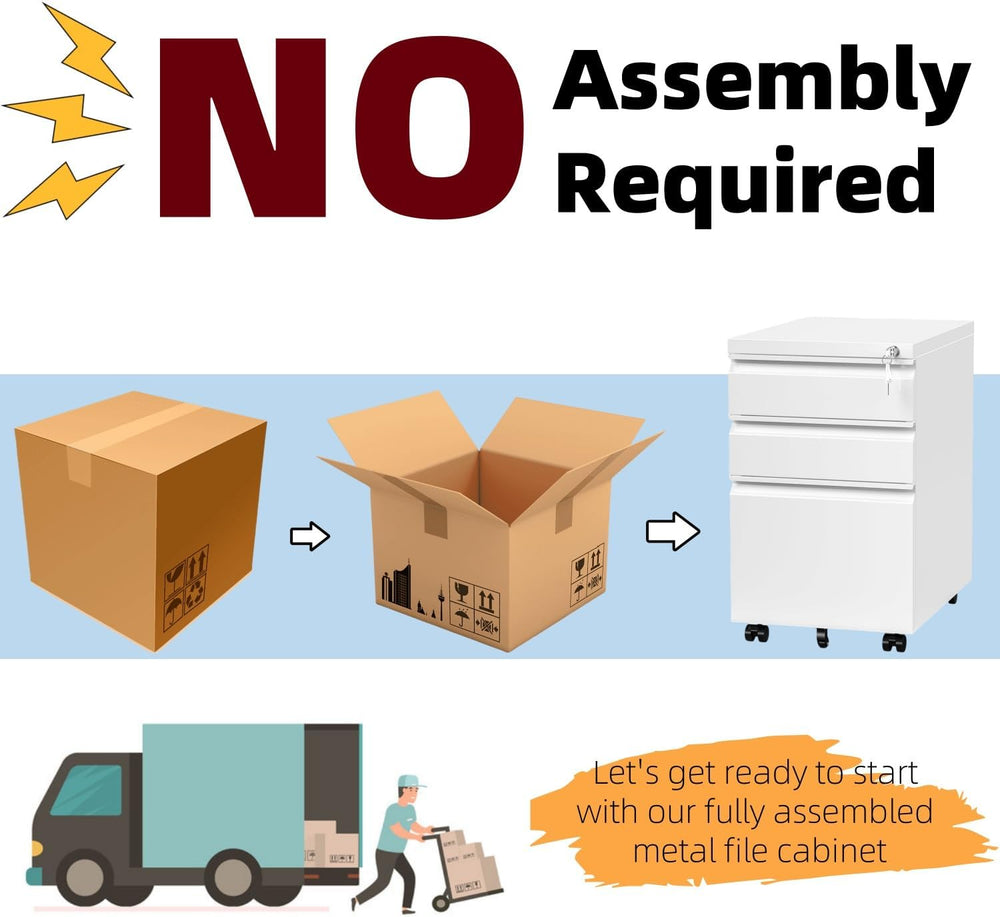 Approgreent Mobile File Cabinet for Home Office, Lockable 3 Drawer Filing Cab...