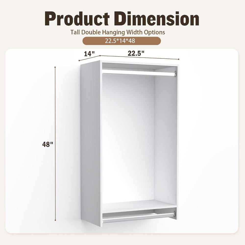 22.5" Double Hanging Closet Module, White MDF Closet Organizer System wi...