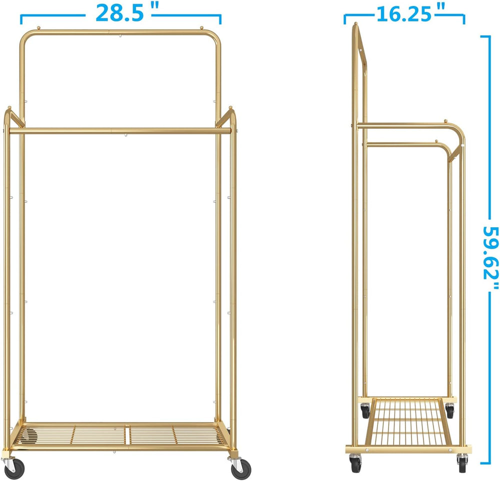 Simple Trending Clothes Garment Rack, Double Rods Clothing Rack, Gold