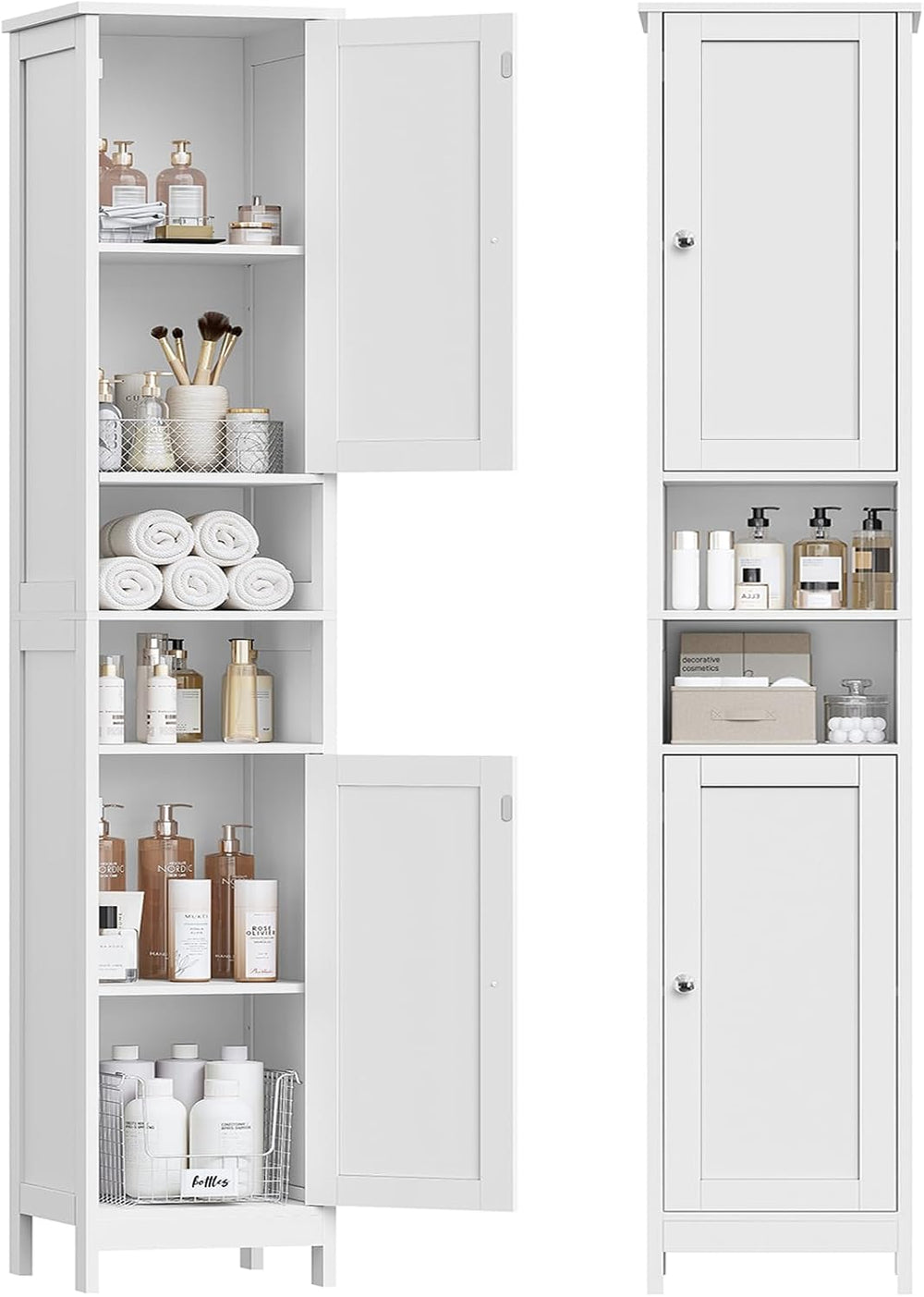 TEENFON 67" Tall Bathroom Cabinet with Adjustable Shelves and Doors, Nar...