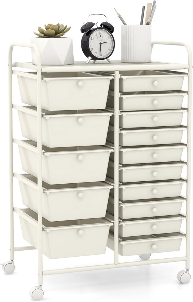 GOFLAME 15-Drawer Rolling Storage Cart, Utility Cart
