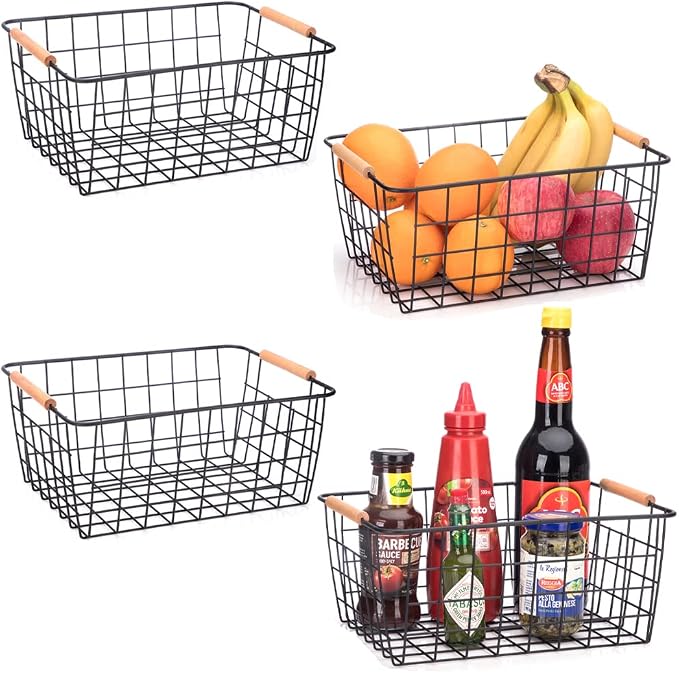 Metal Wire Food Storage Basket Organizer (4 Packs)