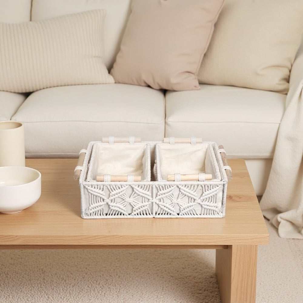 Boho Macrame Storage Baskets Decorative Boxes for Bathroom Decor Organizer