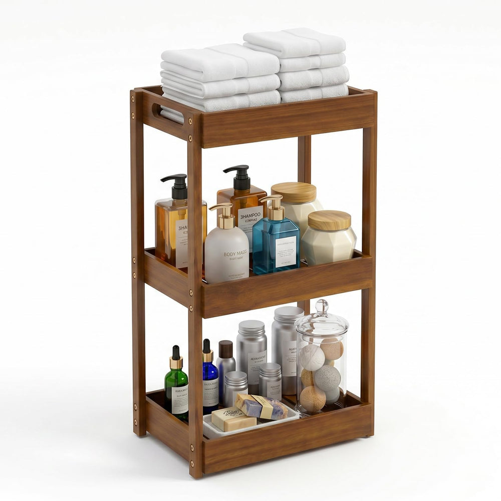 3-Tier Corner Standing Acacia Wood Shower Caddy Organizer
