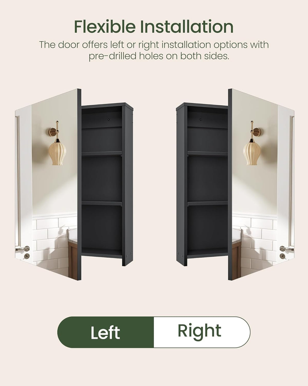 Bathroom Medicine Mirror Cabinet, 17.7'' x 23.6'', Wall-Mount...