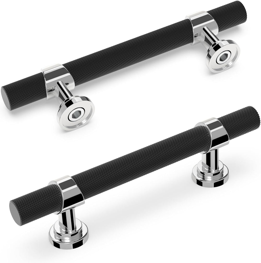 10 Pack 3 Inch Black and Polished Chrome Cabinet Handles
