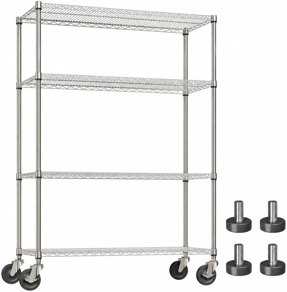 4-Tier Wire Shelving with Wheels, 47''W×18''D×71''H, ...