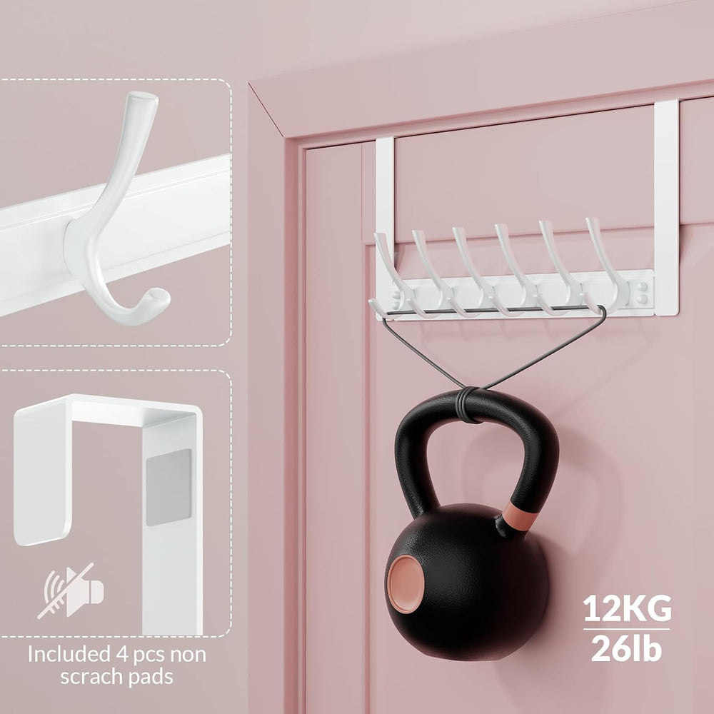 BAKON 2 Packs Over The Door Hooks with 6 Hook, Heavy Duty Over Door Hanger fo...
