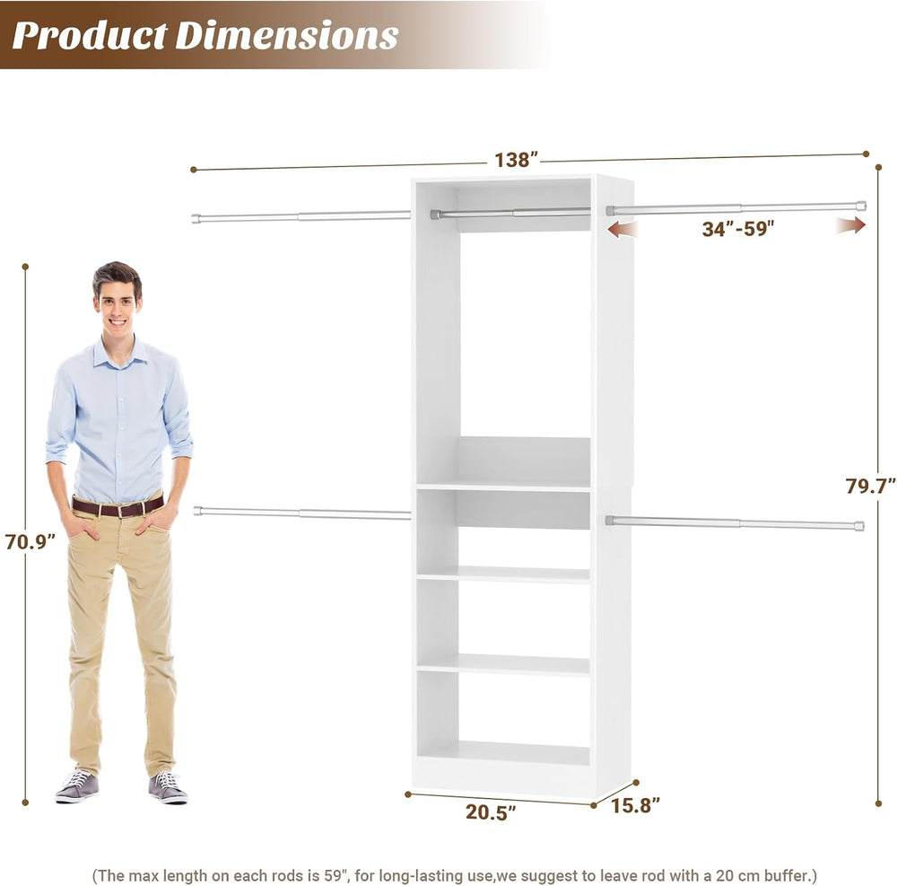 iSunirm 12FT Large Open Closet System, 138'' Wall-Mounted Closet Shel...