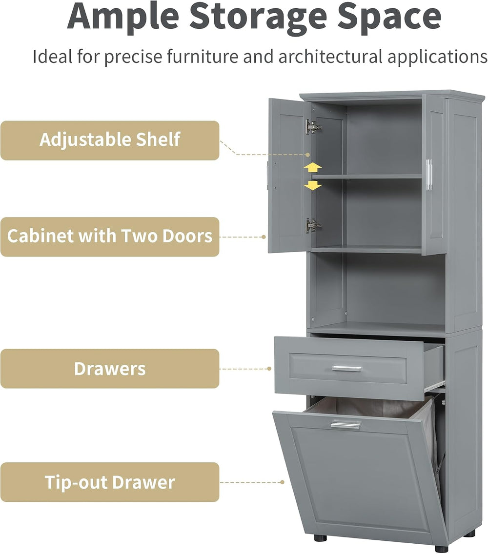 Tall Bathroom Cabinet with Storage Drawer, Modern Wood Bathroom Storage Cabin...
