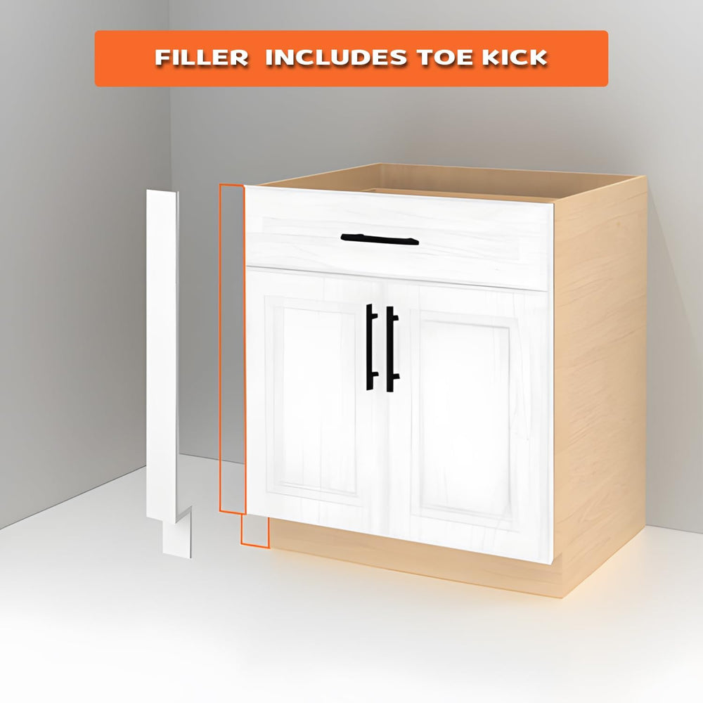 3" White Solid Wood Kitchen Base Cabinet Filler Strips, 5-Pack