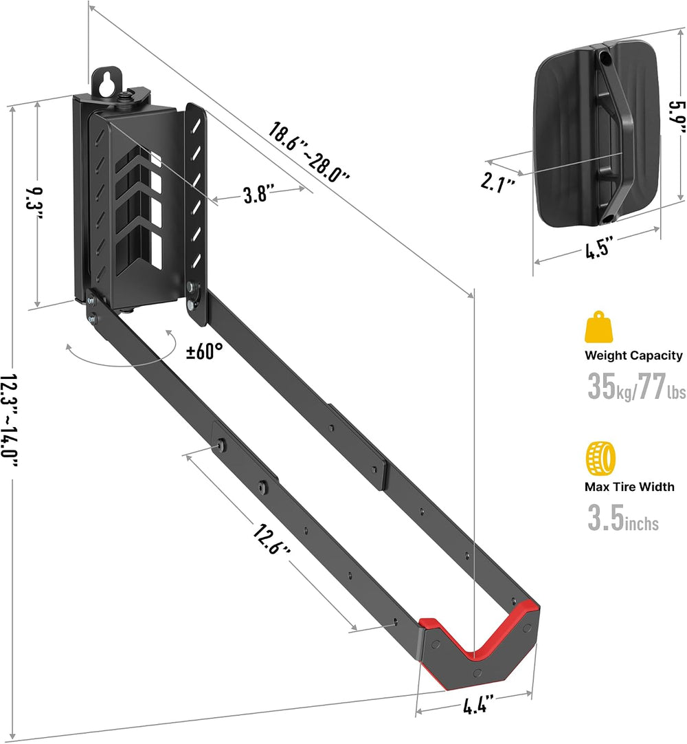 monTEK No-Lift Swivel Bike Wall Mount, Bike Hangers for Garage, 2 Pack