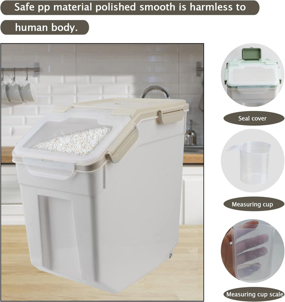 25LB Large Flour Storage Container Bin,4 Pack Airtight Plastic with Wheels Se...