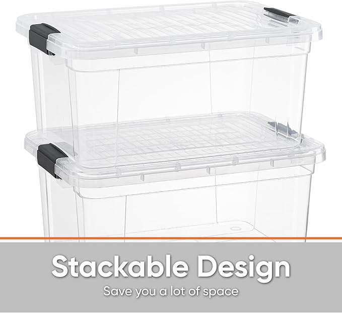 Superio Storage Bins with Lids- 2 Pack, 6.6 Qt Clear Boxes