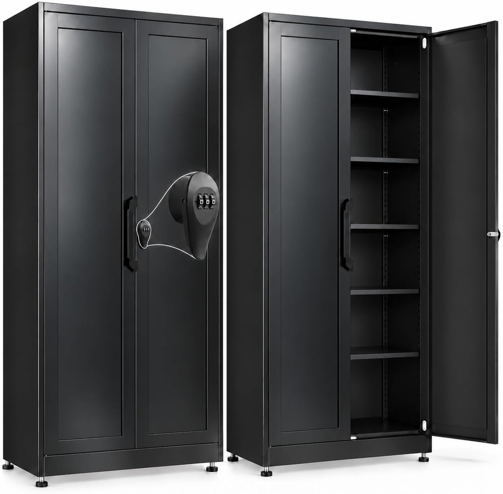 KAER 71" Metal Garage Storage Cabinet with Combination Lock, Black