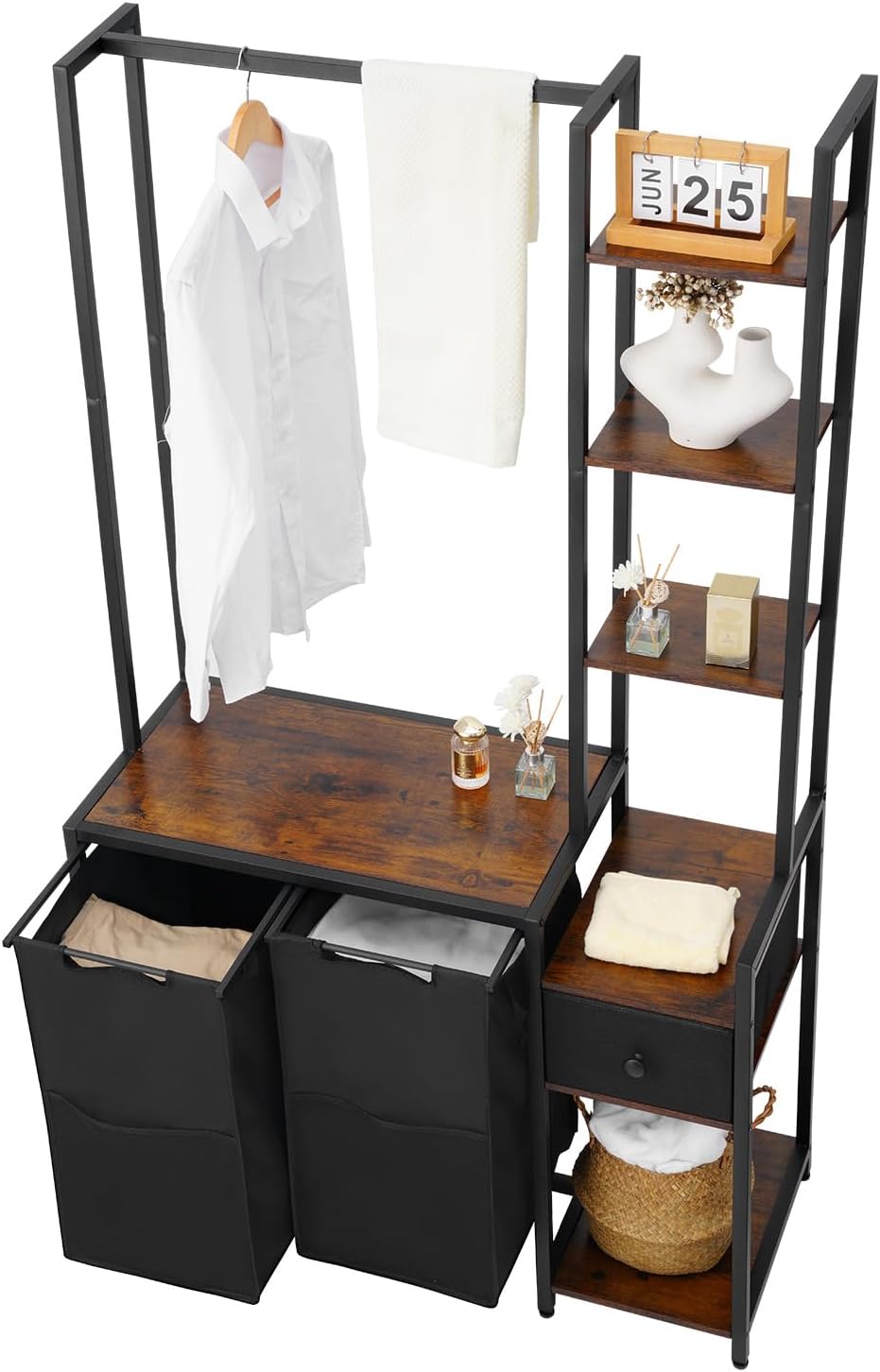 VEVOR 3 Tiers Laundry Sorter with Rack, Tall Laundry Hamper with Shelves and ...