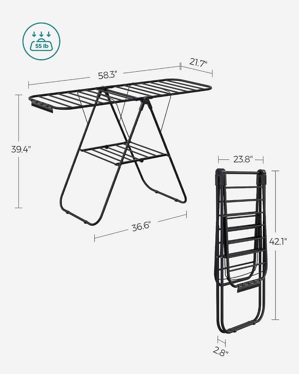 SONGMICS Clothes Drying Rack, Foldable Space-Saving Laundry Drying Rack