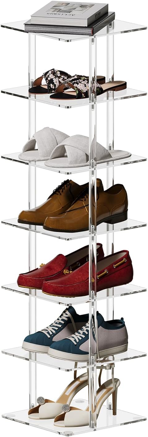 Aquiver Acrylic Vertical Shoe Rack - Free Standing Shoe Rack 7 Tier Shoe Stor...