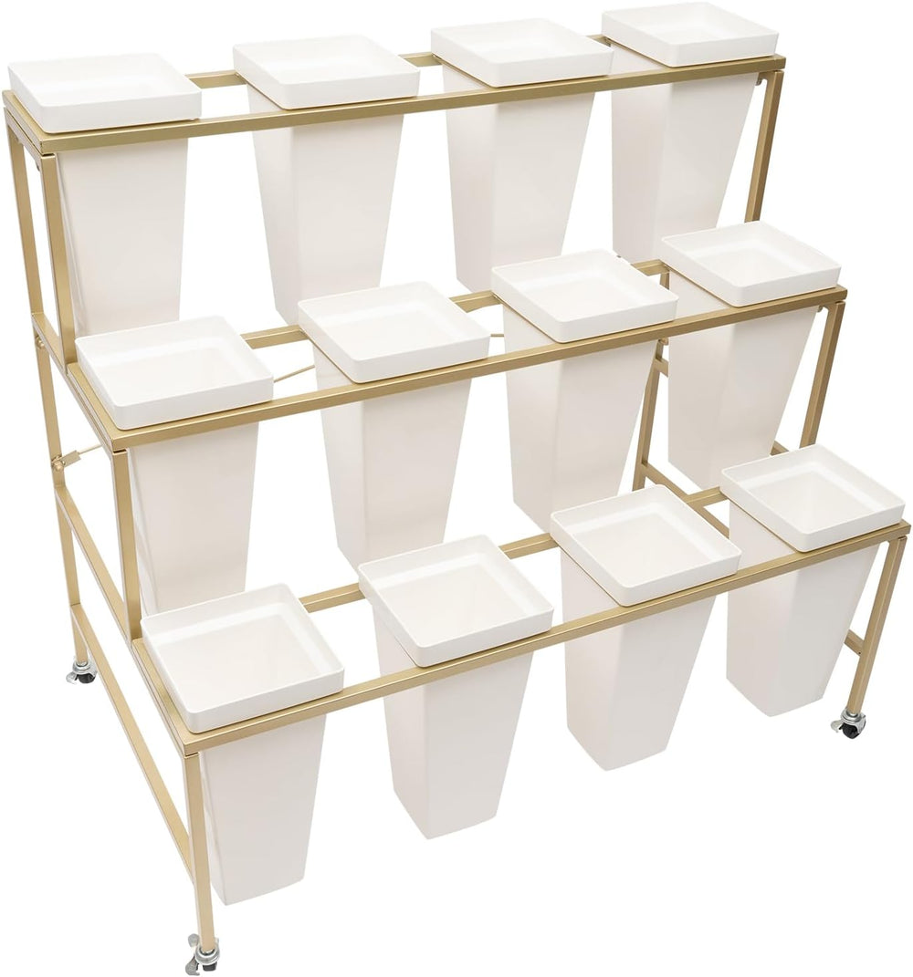 DYRABREST 3 Tier Flower Display Stand Metal Plant Stand with 12pcs Buckets an...