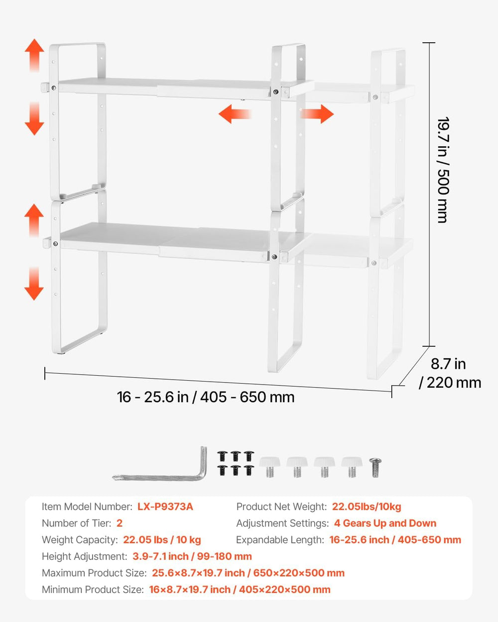 VEVOR Adjustable Kitchen Cabinet Shelf Organizer, 2 Tier Cabinet Shelf