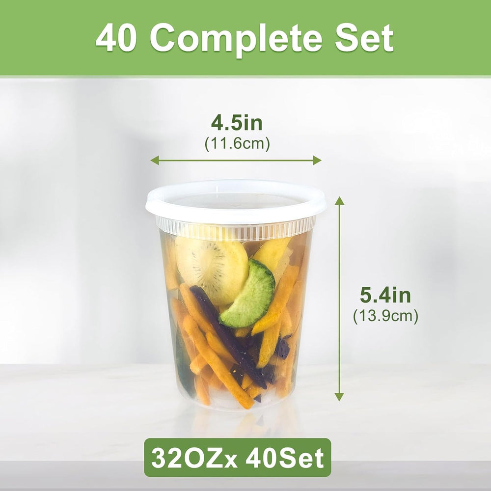 40 Sets (80-Piece) Deli Containers with Lids 32 oz