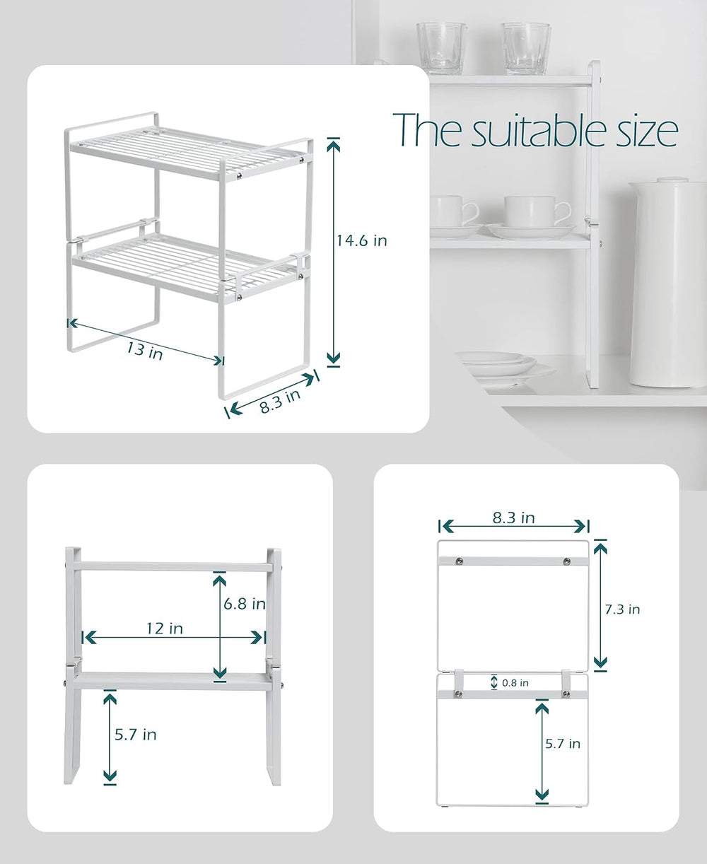 Cabinet Shelf Organizer, Pantry Shelf Rack, White 13x8.3x7.3