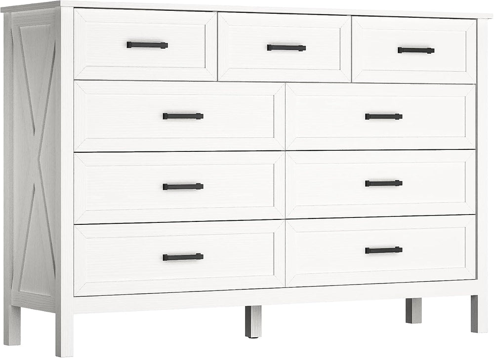 White Farmhouse 9 Drawers Dresser for Bedroom, 55" Wide