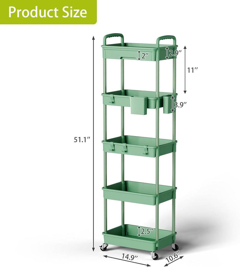 Sorgion 5 Tier Rolling Cart Organizer,Bathroom Cart Organizers with Wheels La...