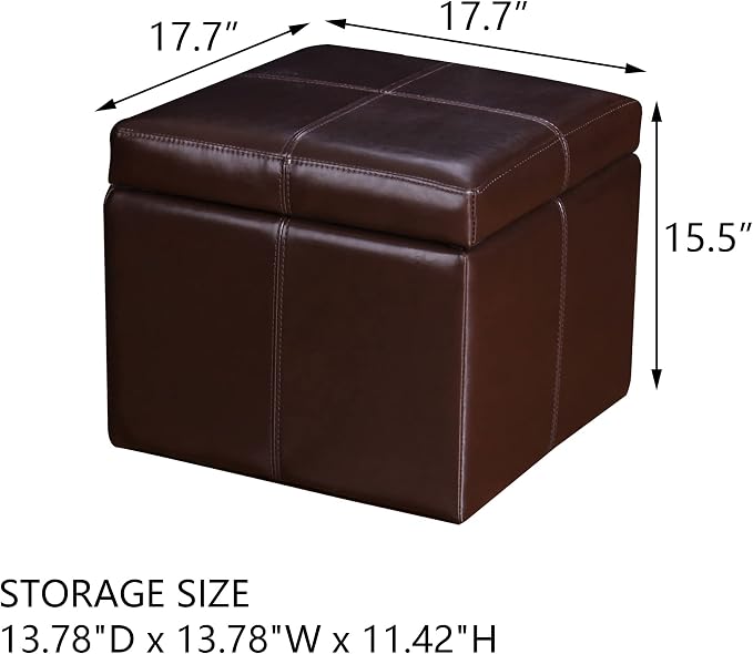 Adeco 17.7" Leather Cube Storage Brown Ottomans