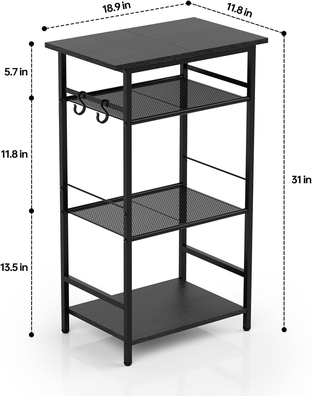 Aduanbang 3-Tier Coffee Bar Stand with Storage, Farmhouse Kitchen Cabinet, Br...