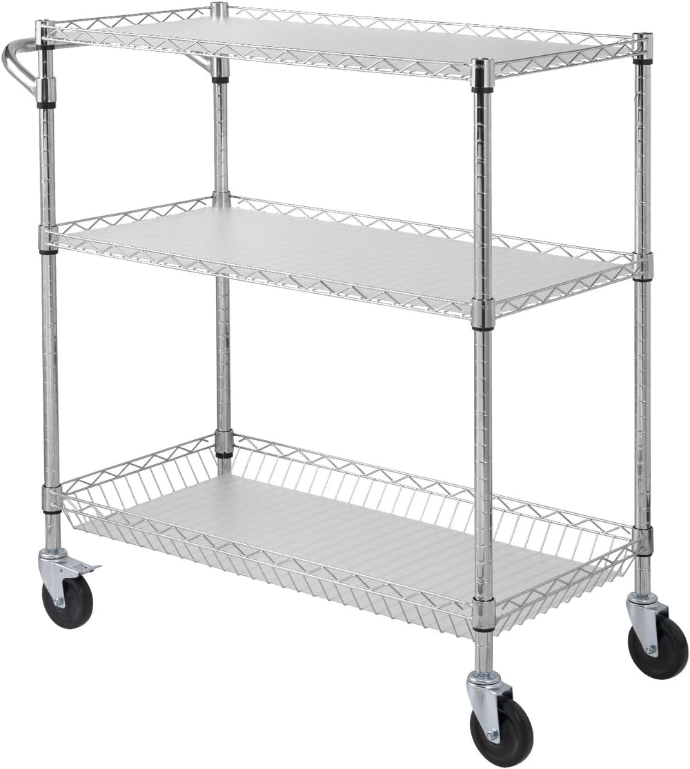 VEVOR Kitchen Utility Cart, 3 Tiers, Wire Rolling Table with 661 LBS Capacity...